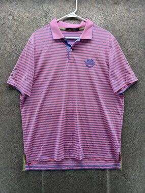 RLX Ralph Lauren Polo Shirt Mens Large Pink Stripe Golf PGA National